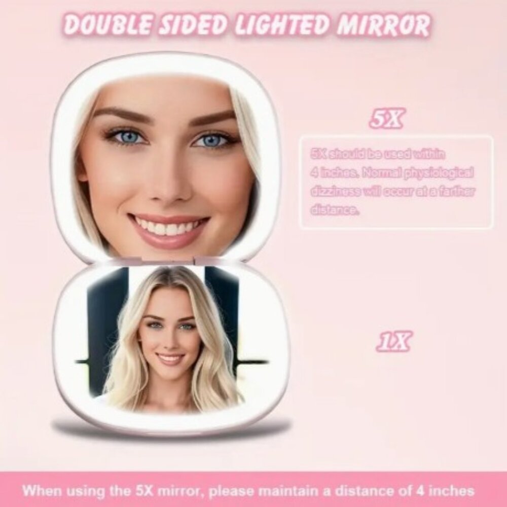 White Rechargeable LED Light Compact Mirror NEW